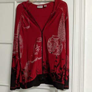 Beautiful Chico's Travelers Asian Themed Hoodie Jacket